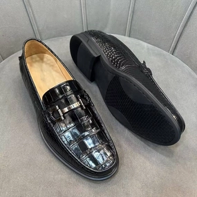 Mens Alligator Leather Slip-On Shoes with Rubber Sole  Exotic Bit Loafers Lizard Skin Loafers
