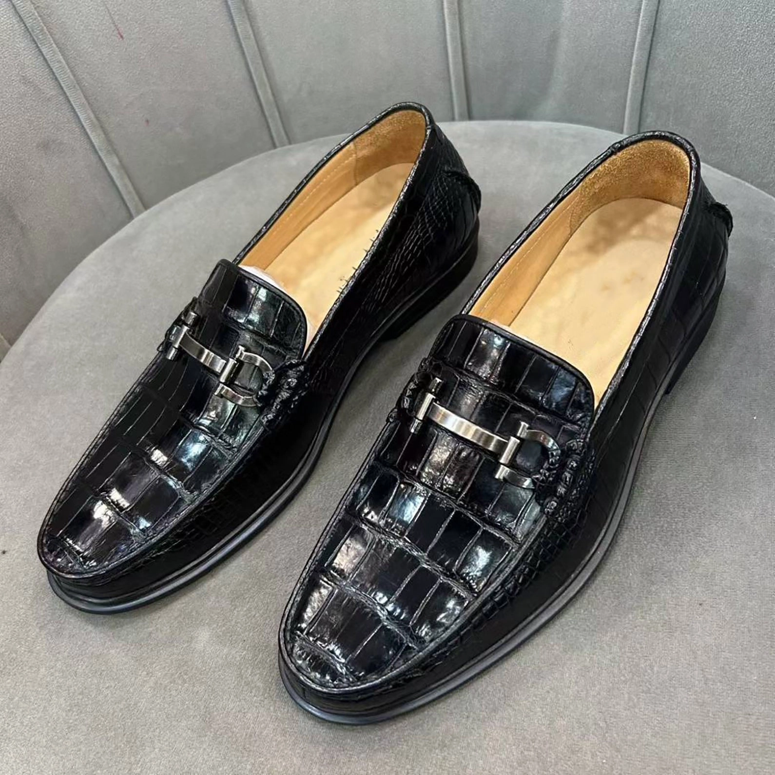 Mens Alligator Leather Slip-On Shoes with Rubber Sole  Exotic Bit Loafers Loafers With Buttoned Shirt