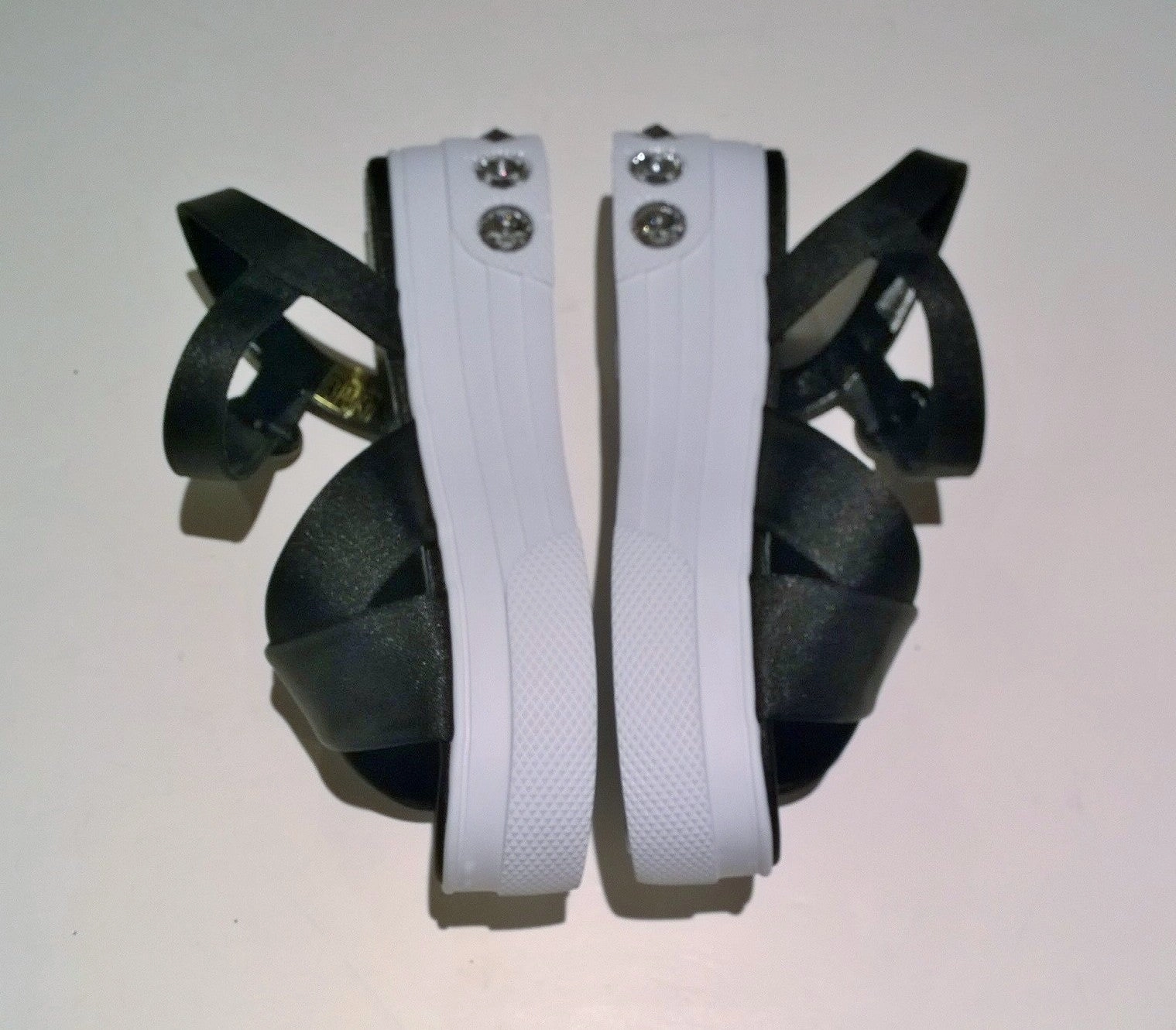 Miu Miu Black Satin Rhinestone Platform Sandals Reed Sandals