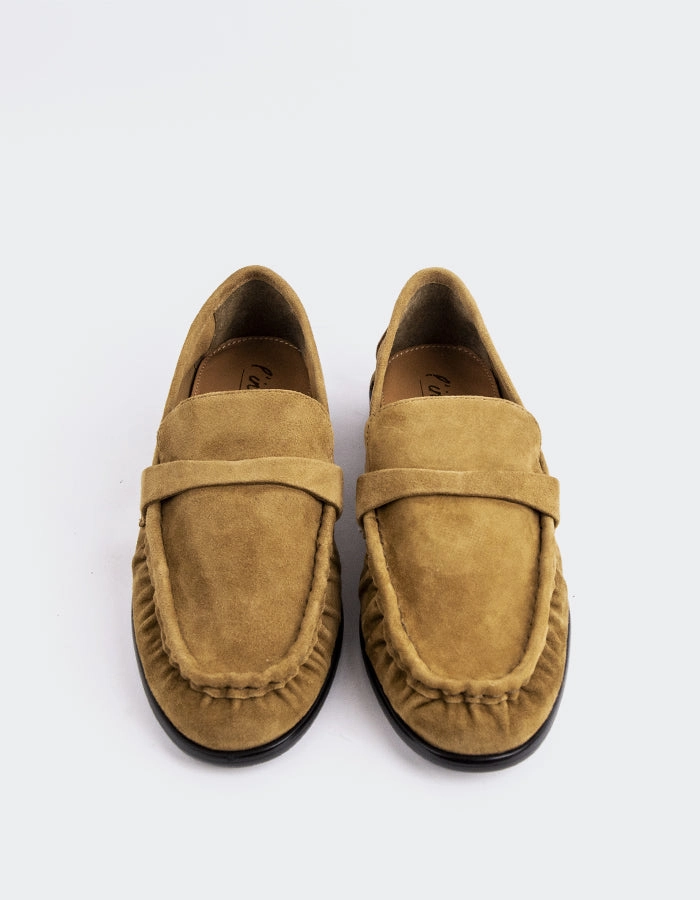 Triangle-patch Leather Loafers Velika Khaki Suede