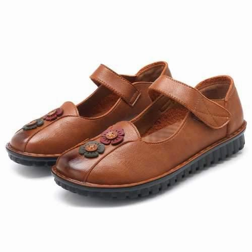 Flat Shoes Cartoon Women Comfy Hook Loop Leather Flat Loafers