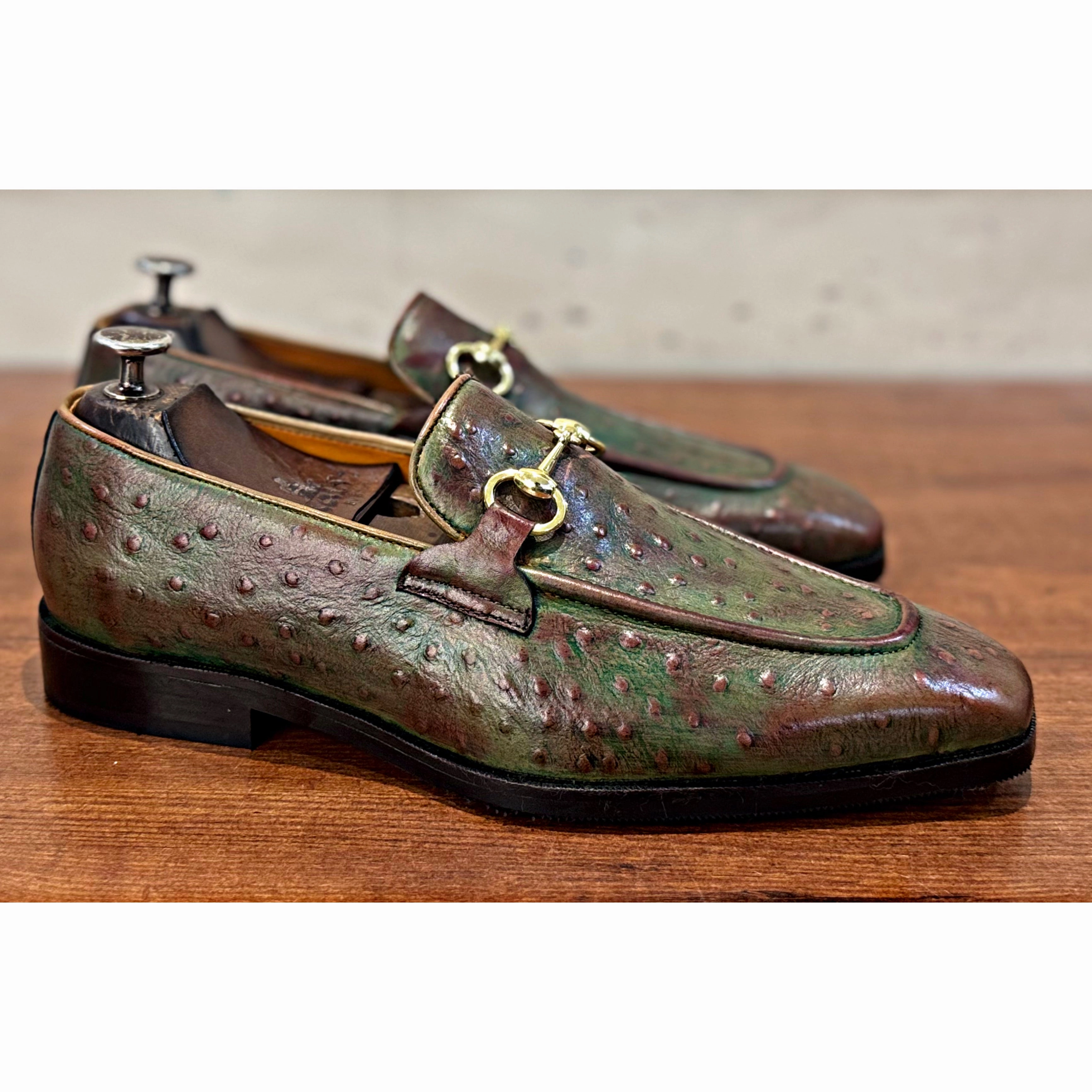 1953 Loafers Ostrich Embossed Loafers Antiqued