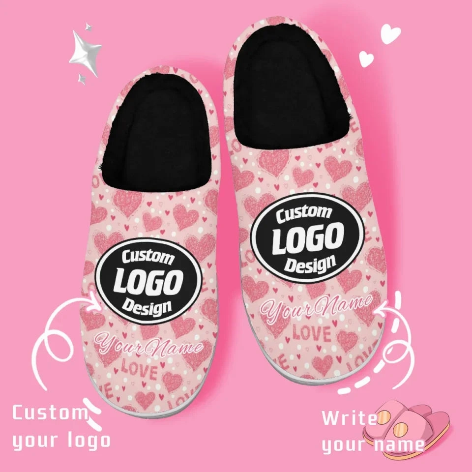 Slide Mules Unique Gift,Personalized Cozy Heart Fur Slippers, Custom  Couples Indoor Shoes for Valentine's Day