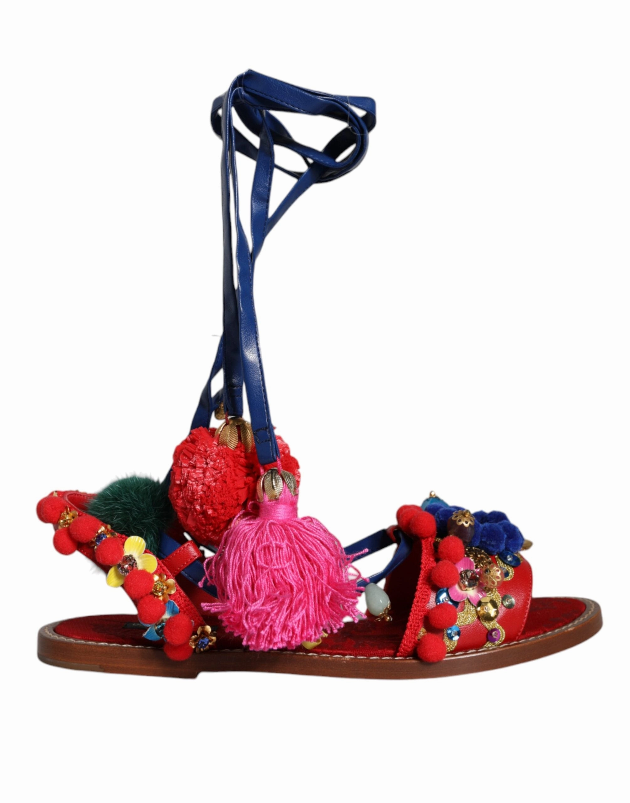 Multicolor Pom Pom Fur Wrap Sandals Shoes Flats Orthopedic Shoes