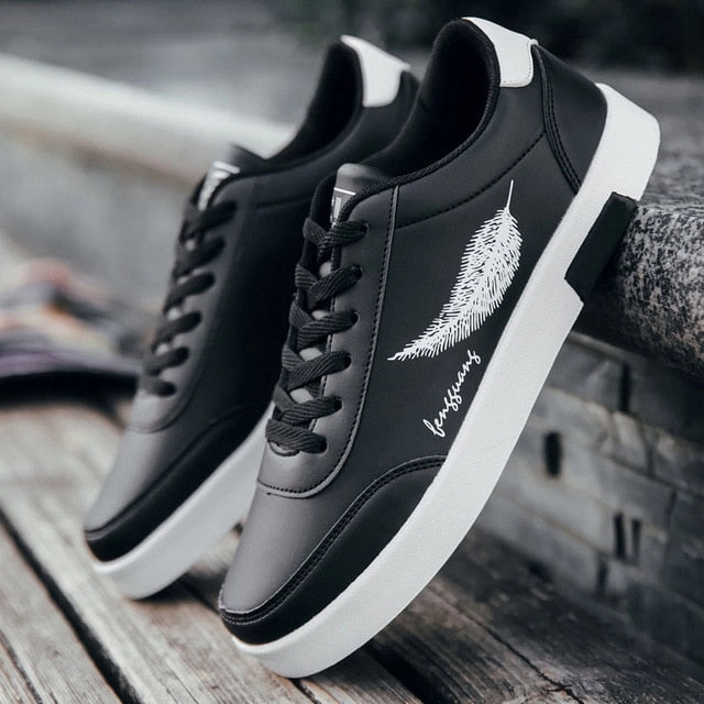 NAUSK 2019 Men Shoes Spring Autumn Casual Leather Flat Shoes Lace-up Low Top White Male Sneakers tenis masculino adulto Shoes Flat Shoes Sneakers