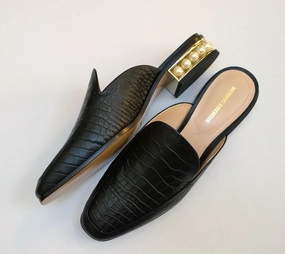 Nicholas Kirkwood Casati Pearl Loafers Black Croc Embossed Leather Moccasin Mule Flats Loafers Star
