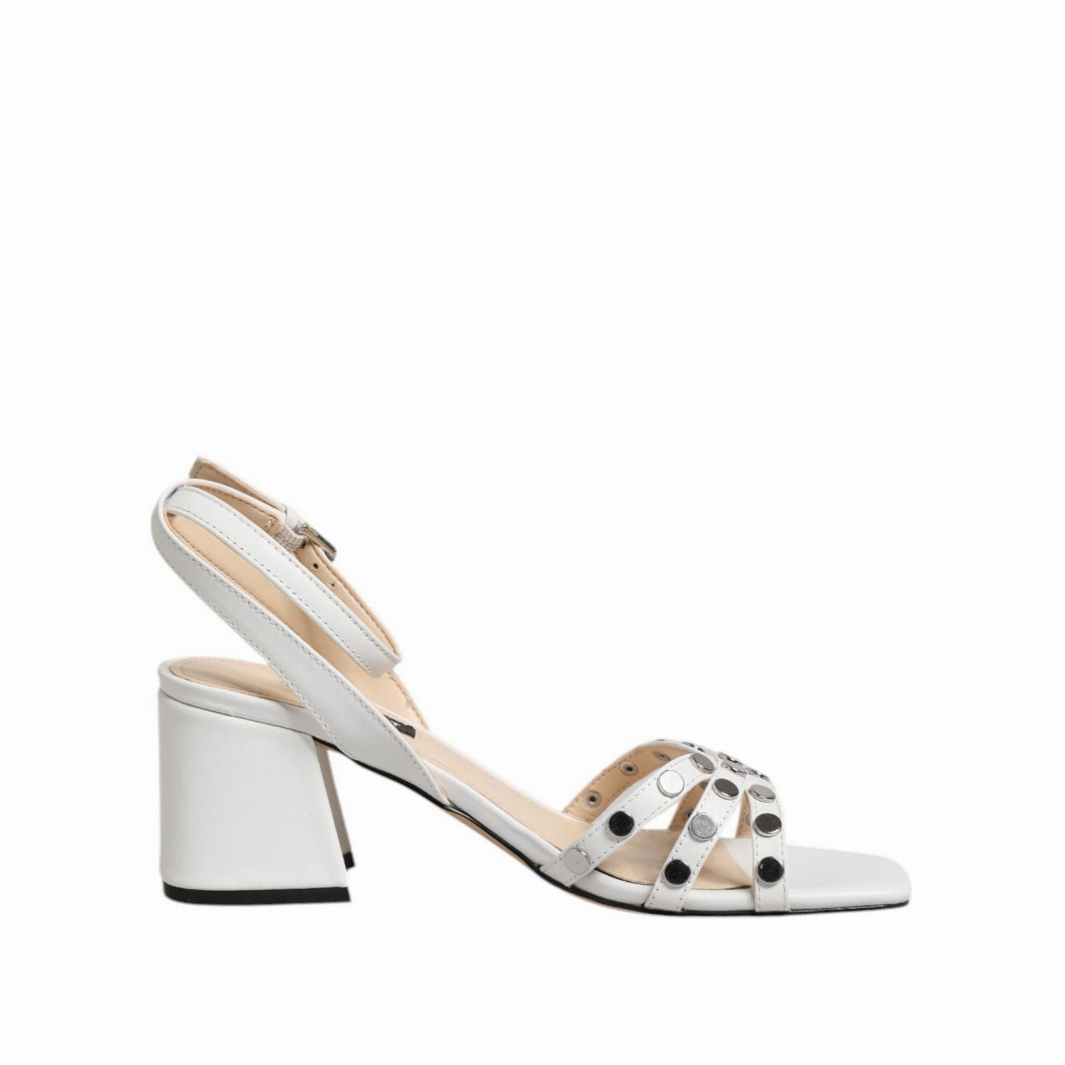 Nine West White Block Heeled Studded Wrap Strap Sandals Shoes Flat Sandals