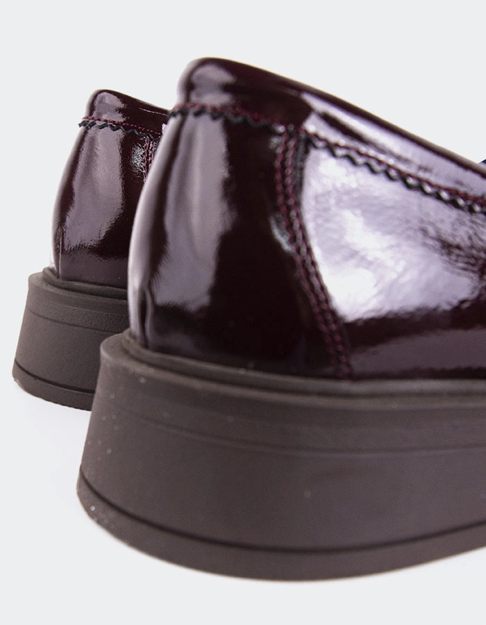 Novee Burgundy Patent Loafers Snake Print