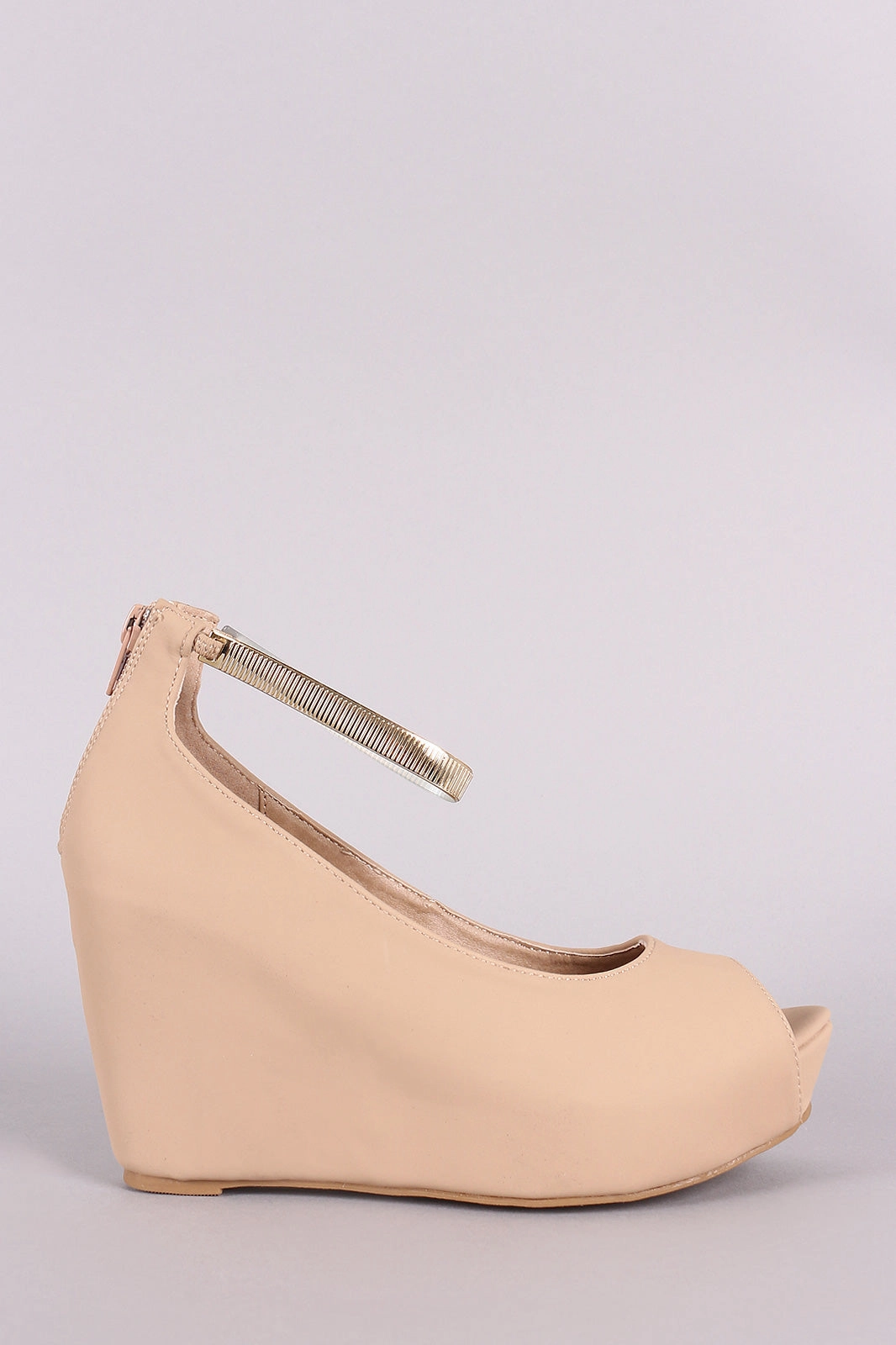 Nubuck Peep Toe Metallic Ankle Strap Platform Wedge Ankle Strap Flat Sandals