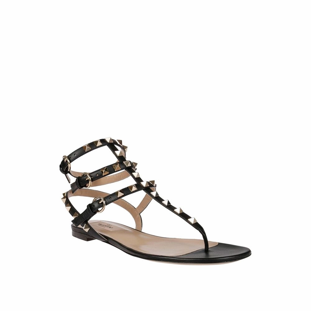 Valentino Garavani Black Calfskin Flip-Flop Sandals Sandals All-inclusive