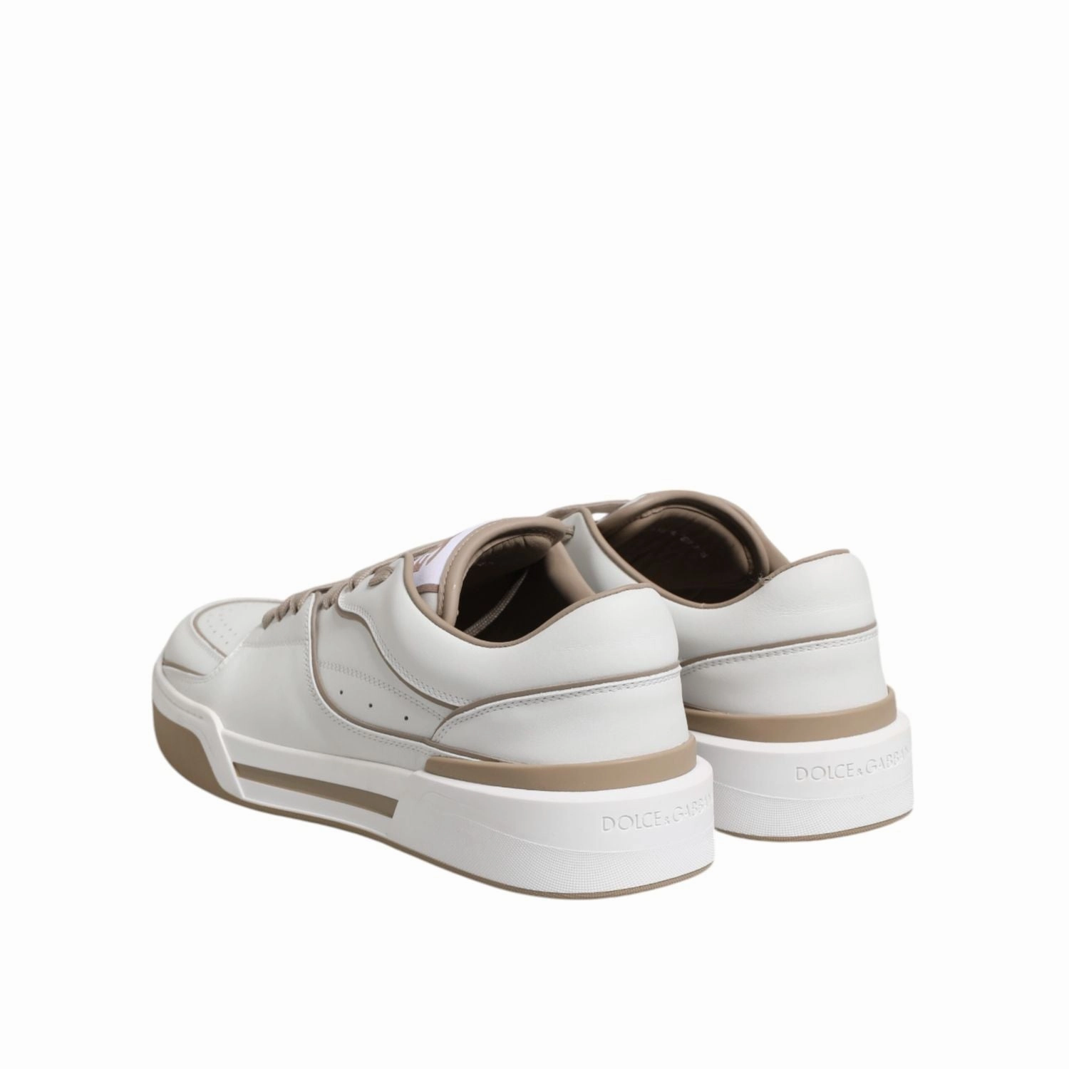 Dolce & Gabbana White Brown Leather Low Top Men Sneakers Shoes Sneakers Golf