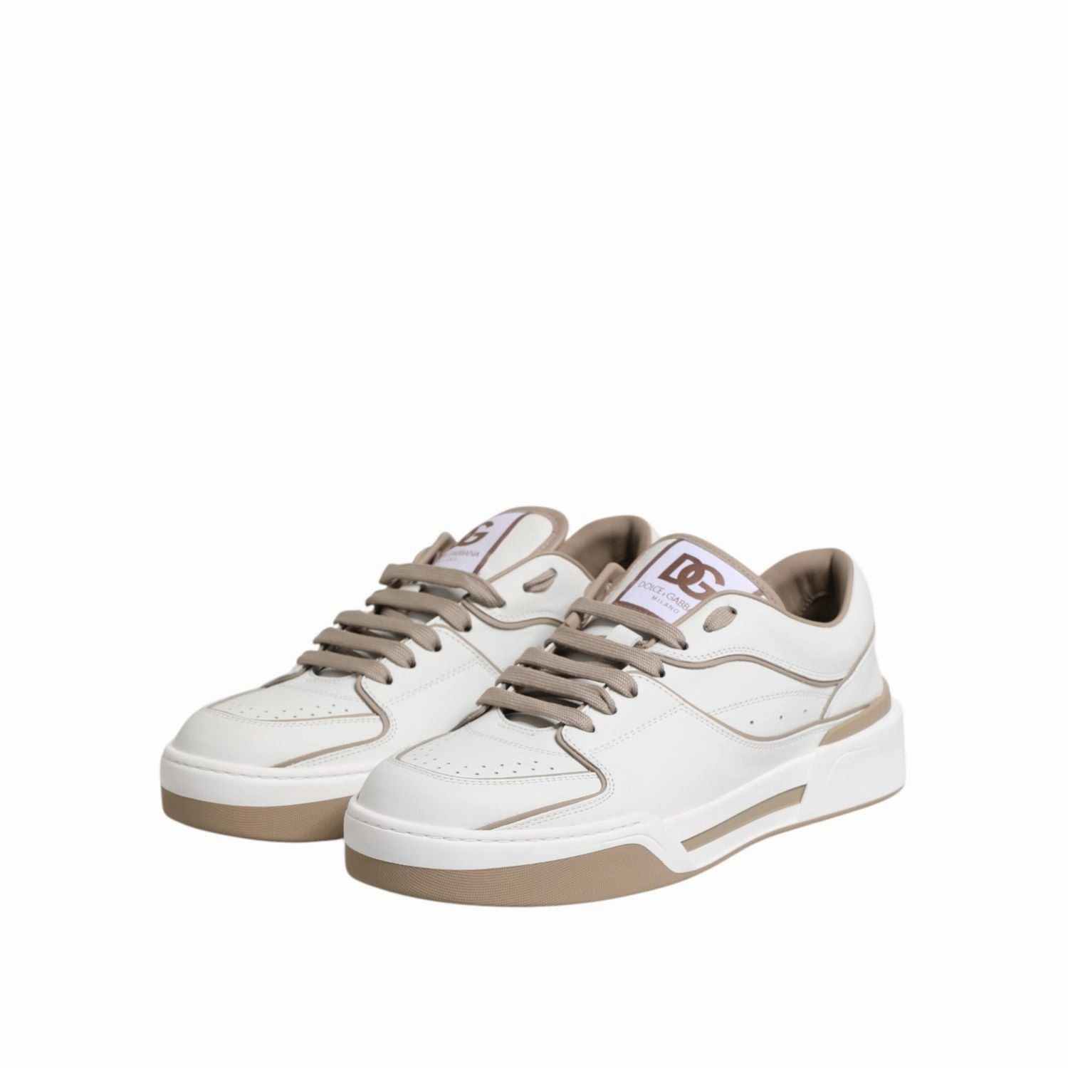 Dolce & Gabbana White Brown Leather Low Top Men Sneakers Shoes 16. NULL