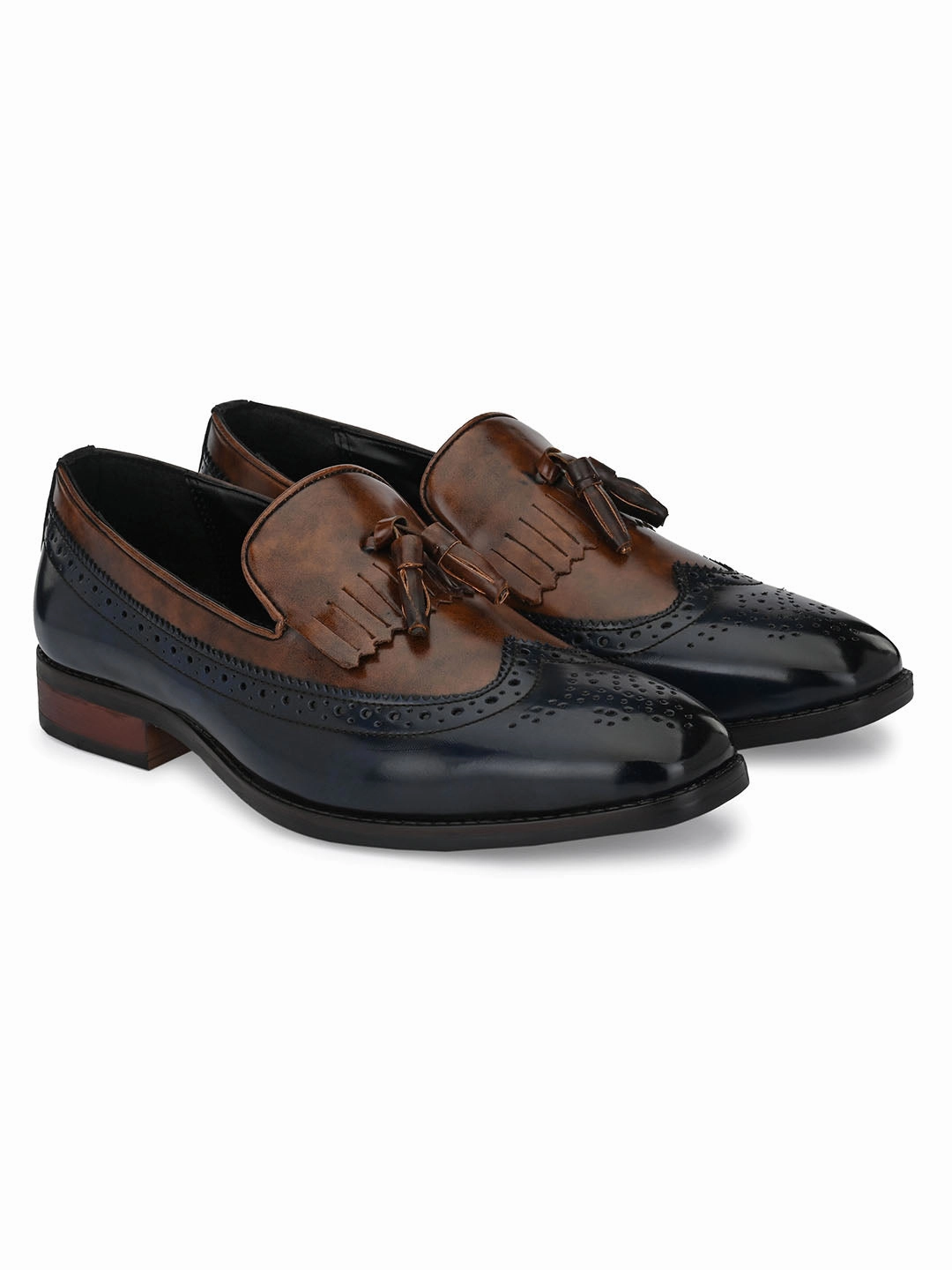 Sapphire Blue-Tan Loafers Aesthetic Loafers
