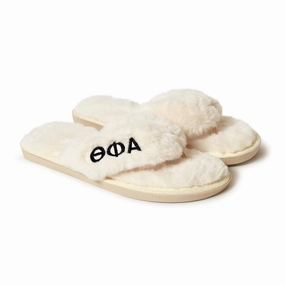 Theta Phi Alpha - Furry Slippers Women - With Embroidery Logo Slide Flip Flops