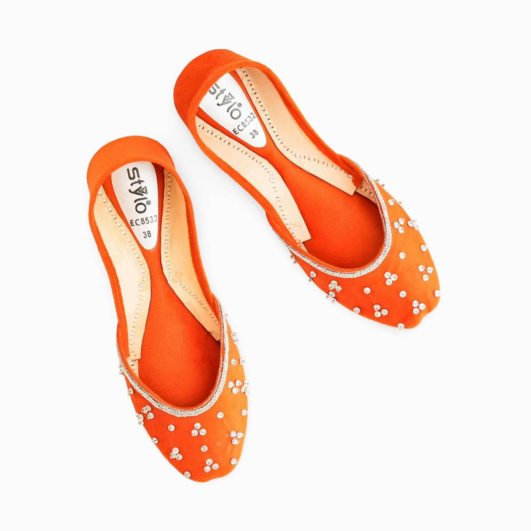 Orange Fancy Khusa For Ladies EC8532 Jeans Flat Shoes