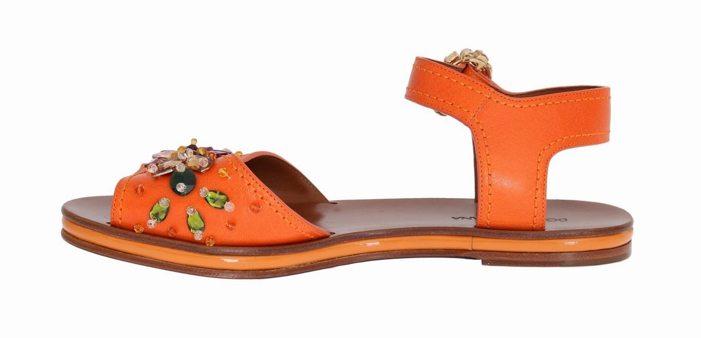 Orange Leather Crystal Sandals Adding Heels To Flat Shoes