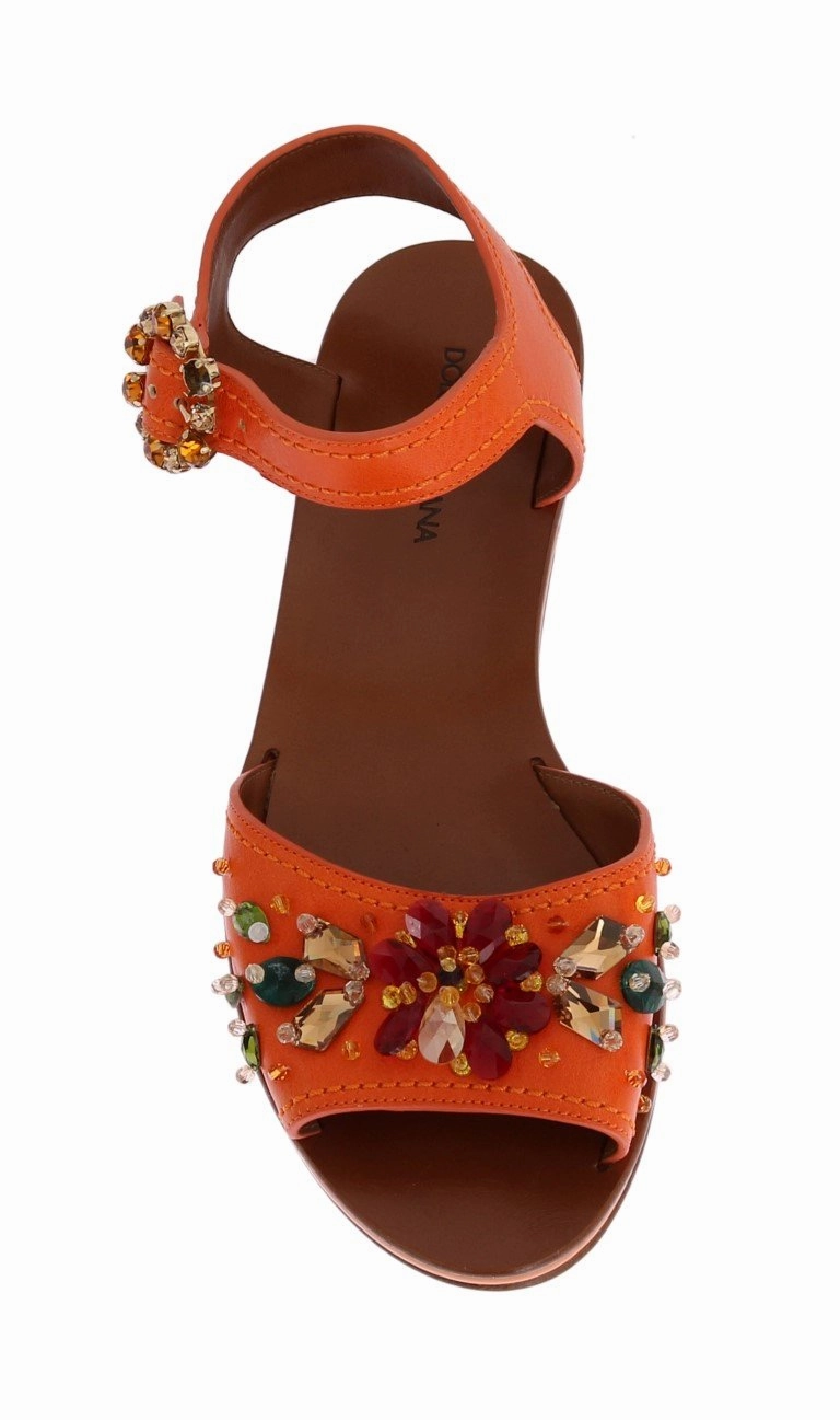 Orange Leather Crystal Sandals Mtb Flat Shoes For Wide Feet