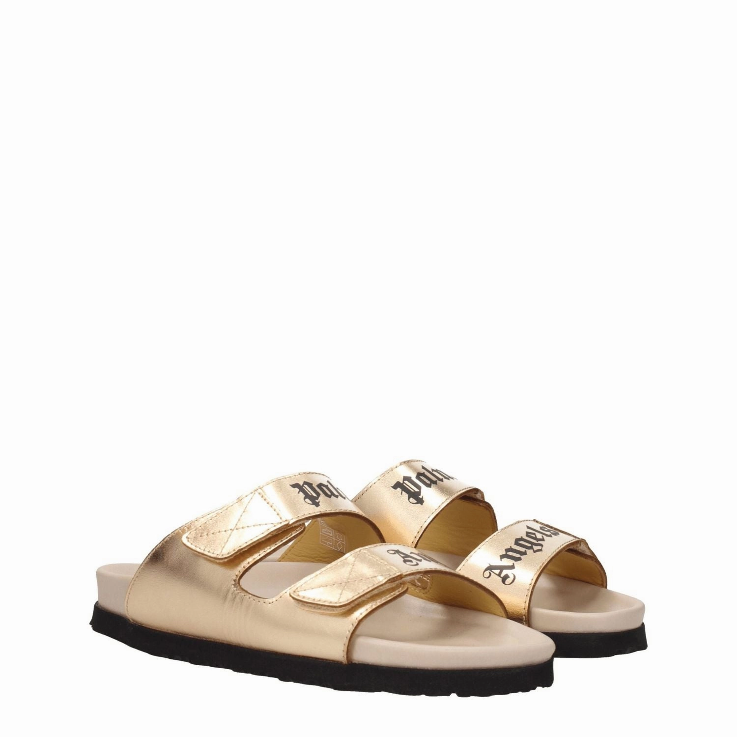 High Top Flat Shoes Palm Angels Gold Leather Slippers