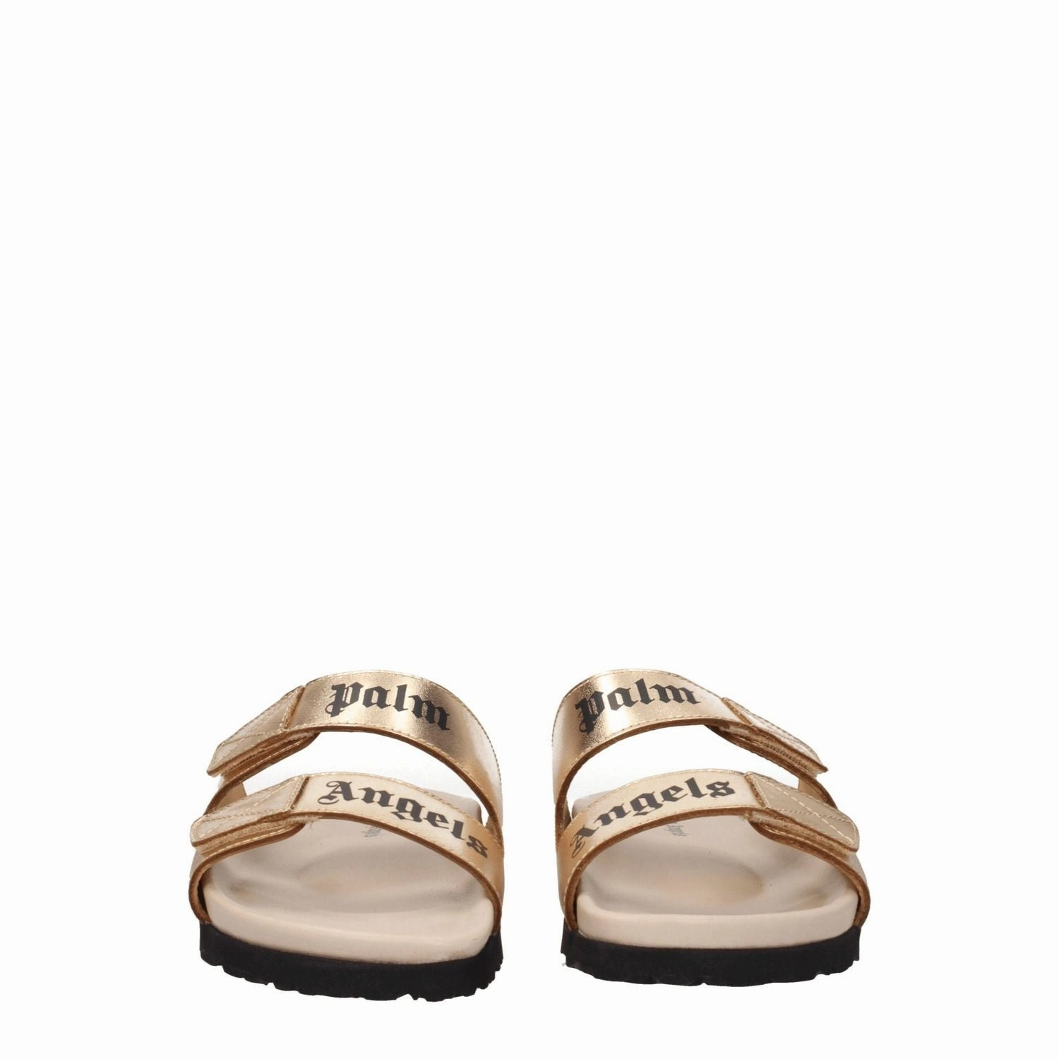 Palm Angels Gold Leather Slippers Hot Cakes Flat Shoes