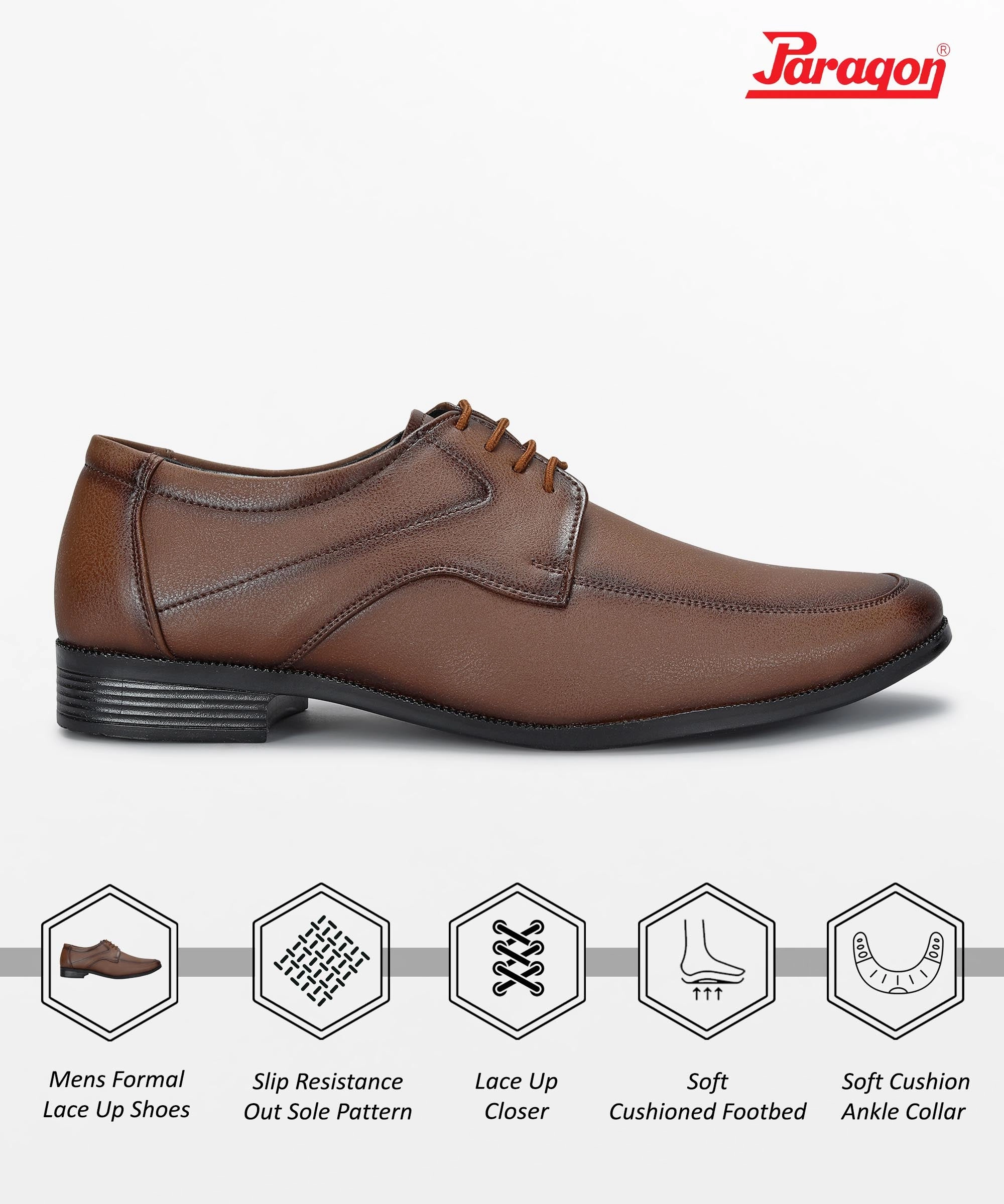 Paragon Men's Tan Formal Shoes with Laces| Durable & Sturdy for Outdoor Wear Flat Shoes For Workout