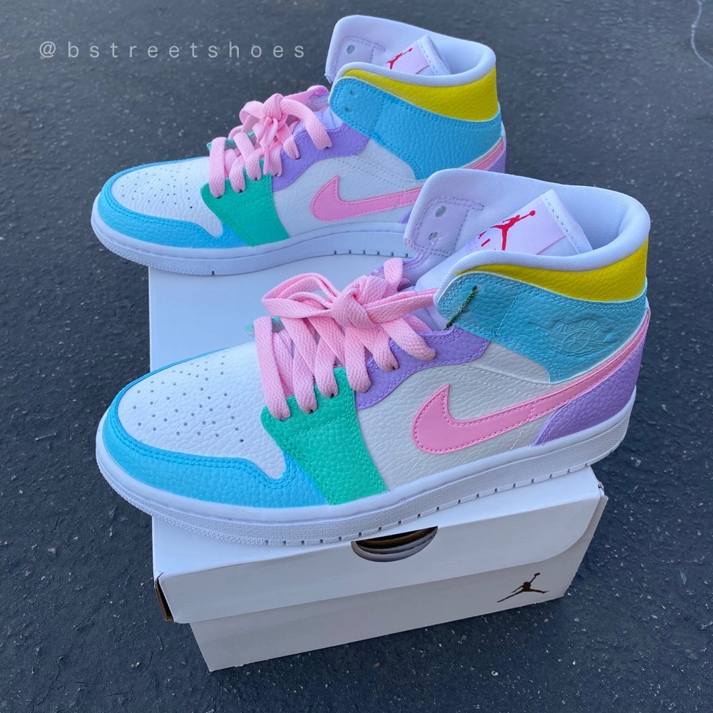 Pastel Jordan 1 Mid - Custom Nike Jordans Sneakers Asics Shoes For High Arches And Supination