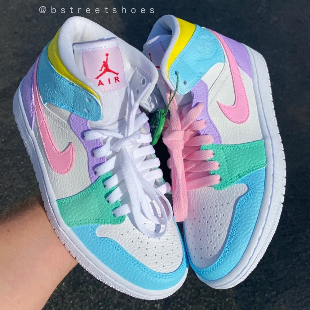 Pastel Jordan 1 Mid - Custom Nike Jordans Sneakers Asics Shoes Waterproof