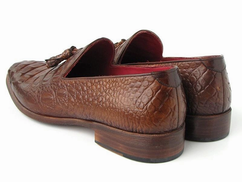As 98 Loafers Paul Parkman Men's Brown Crocodile Embossed Calfskin Tassel Loafers