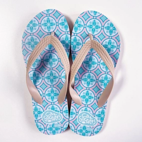 Peranakan Tile Flip-flops Blue Coin Tile Slide Sandals Vs Flip Flops
