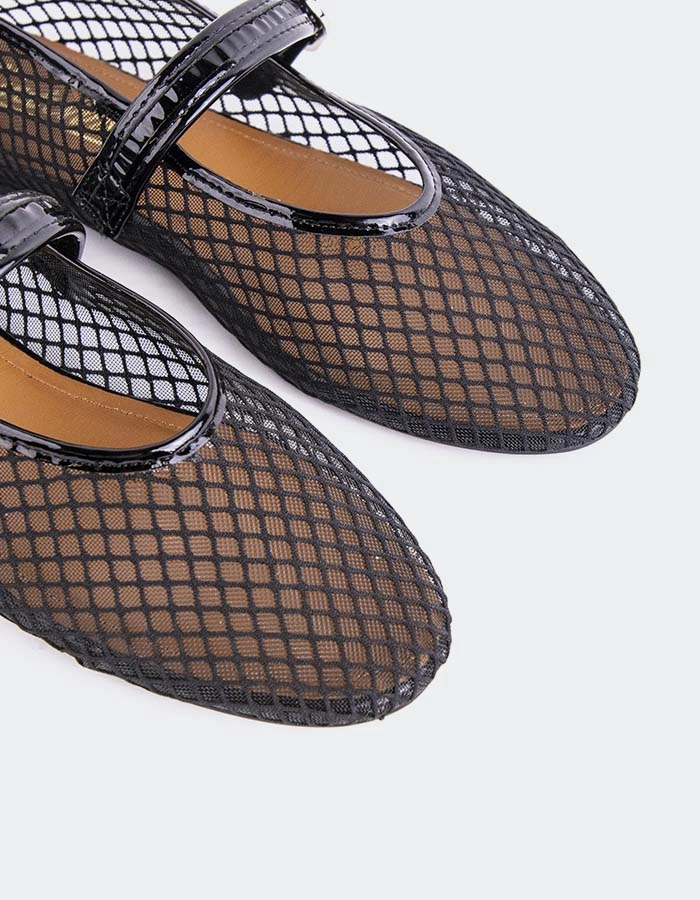 Snake Print Flat Shoes Meshu Black Mesh