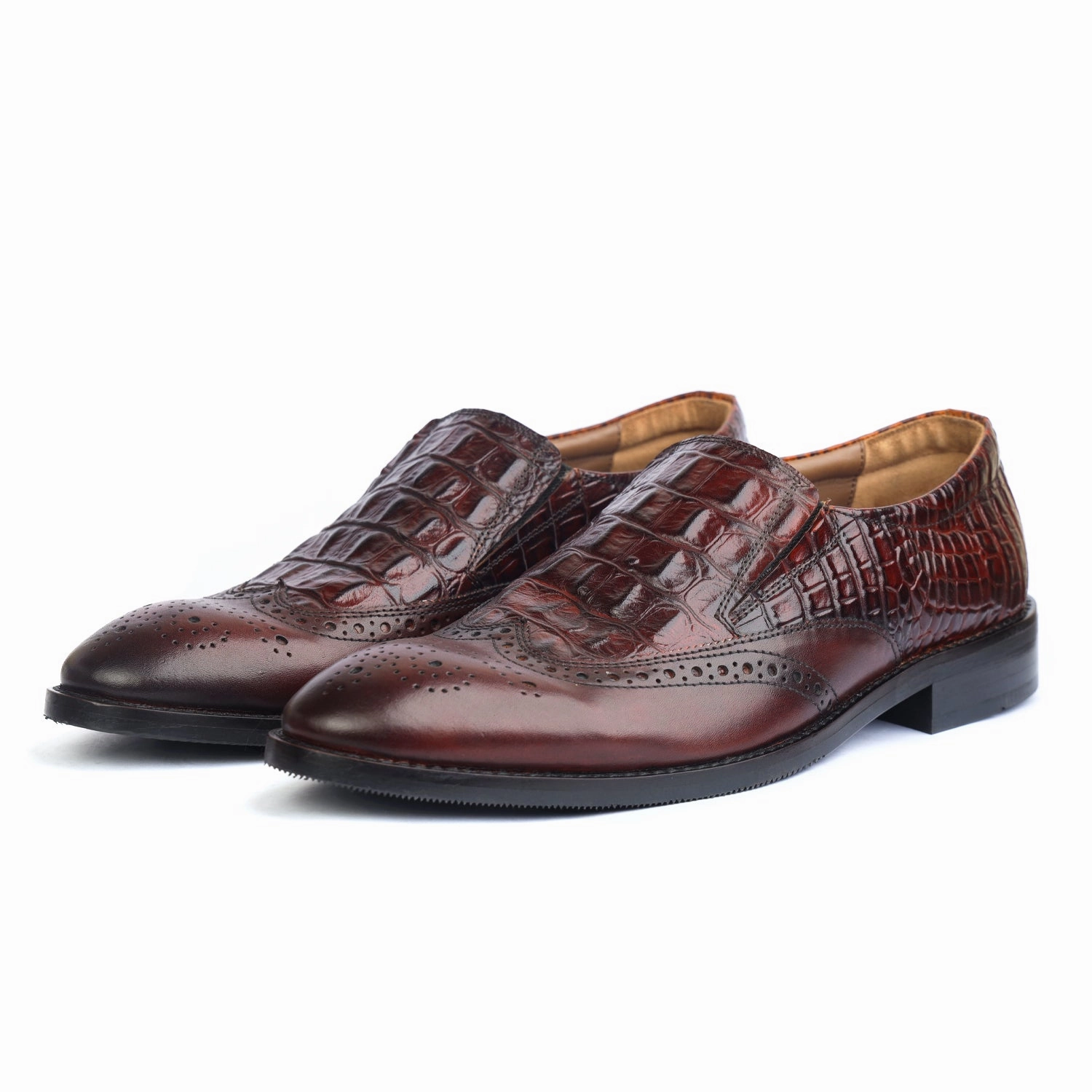 Brown Crocodile Loafers Chocolate Brushed Leather Loafers