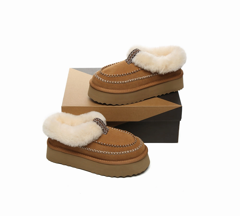 Do Tasman Slippers Stretch AUSTRALIAN SHEPHERD UGG Slippers Women Sheepskin Wool Collar Ankle Platform Santana