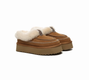Chaco Slippers AUSTRALIAN SHEPHERD UGG Slippers Women Sheepskin Wool Collar Ankle Platform Santana