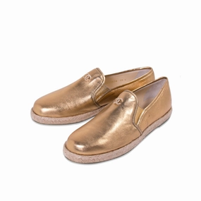 Loafers Station Albany Oregon Chanel Gold Metallic Leather Espadrilles