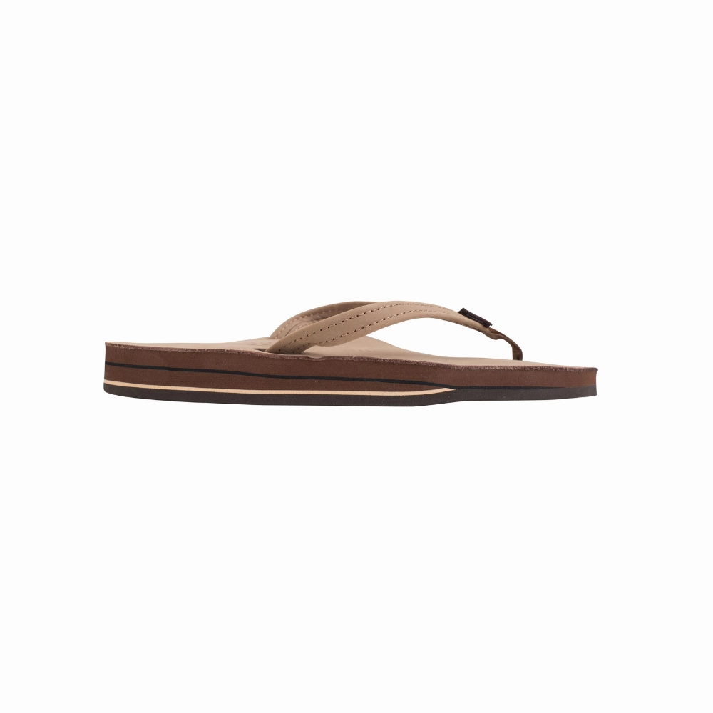 Rainbow Sandals Women's Arch Narrow Strap Double Layers Dark Brown Leather Most Supportive Flip Flops