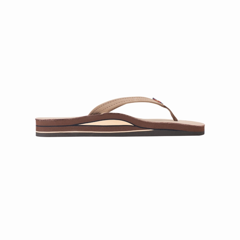 Bubble Flip Flops Rainbow Sandals Women's Arch Narrow Strap Double Layers Dark Brown Leather