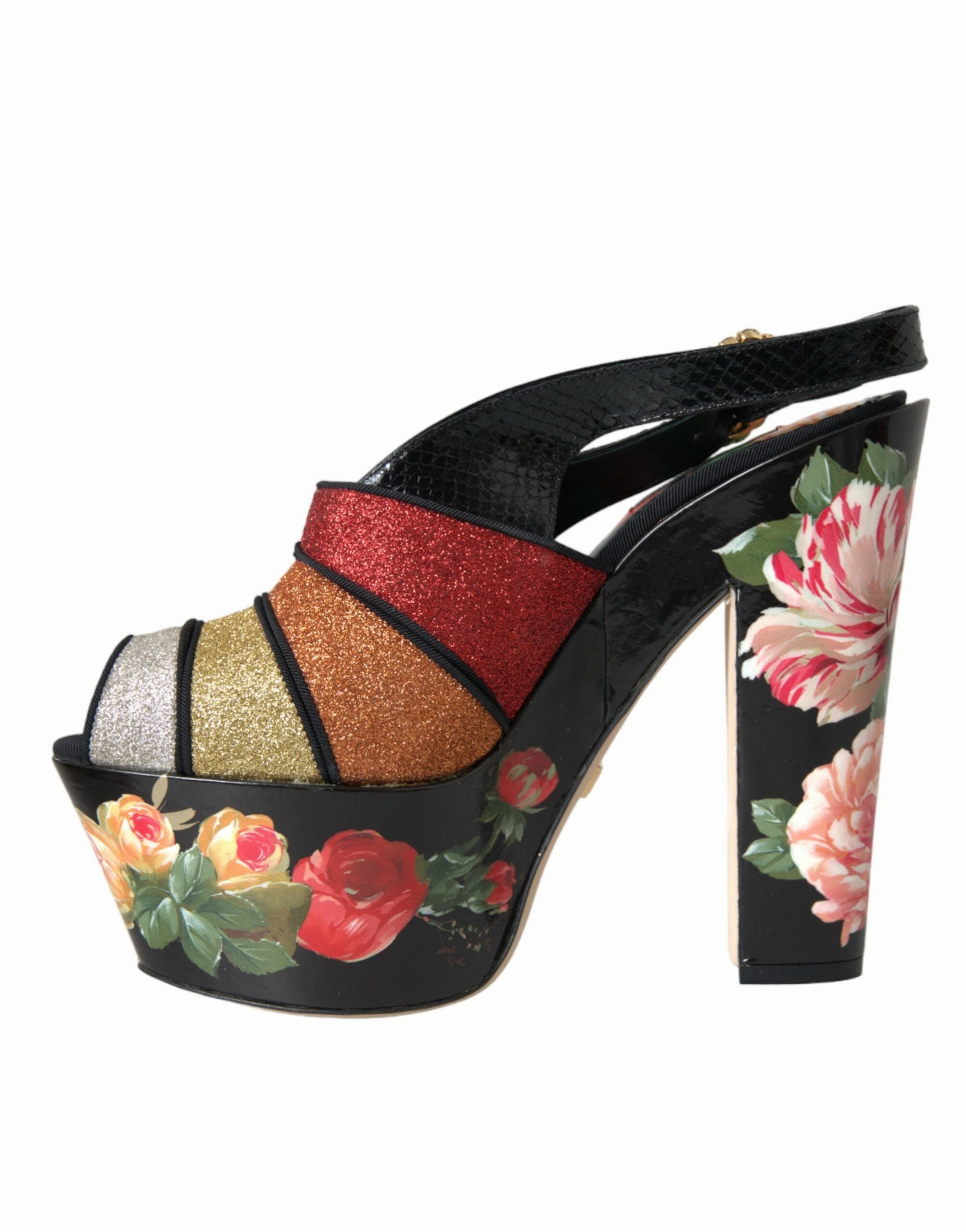 Multicolor Floral Crystal Platform Sandals Shoes Sandals Map