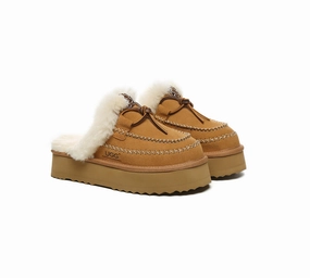 Dragon Slippers AUSTRALIAN SHEPHERD UGG Slippers Women Sheepskin Wool Platform Sammy