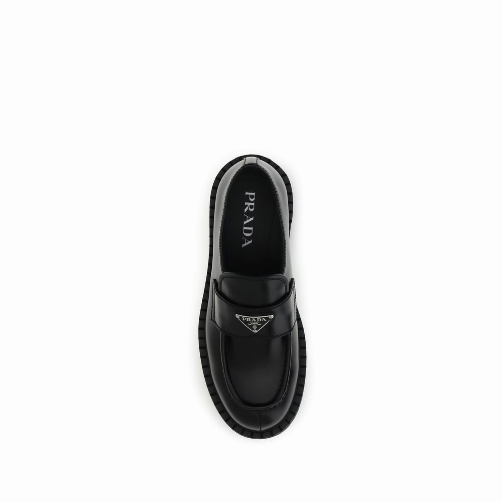 Prada Black Calf Leather Bos Taurus Slip-On Loafers Loafers With Thick Soles