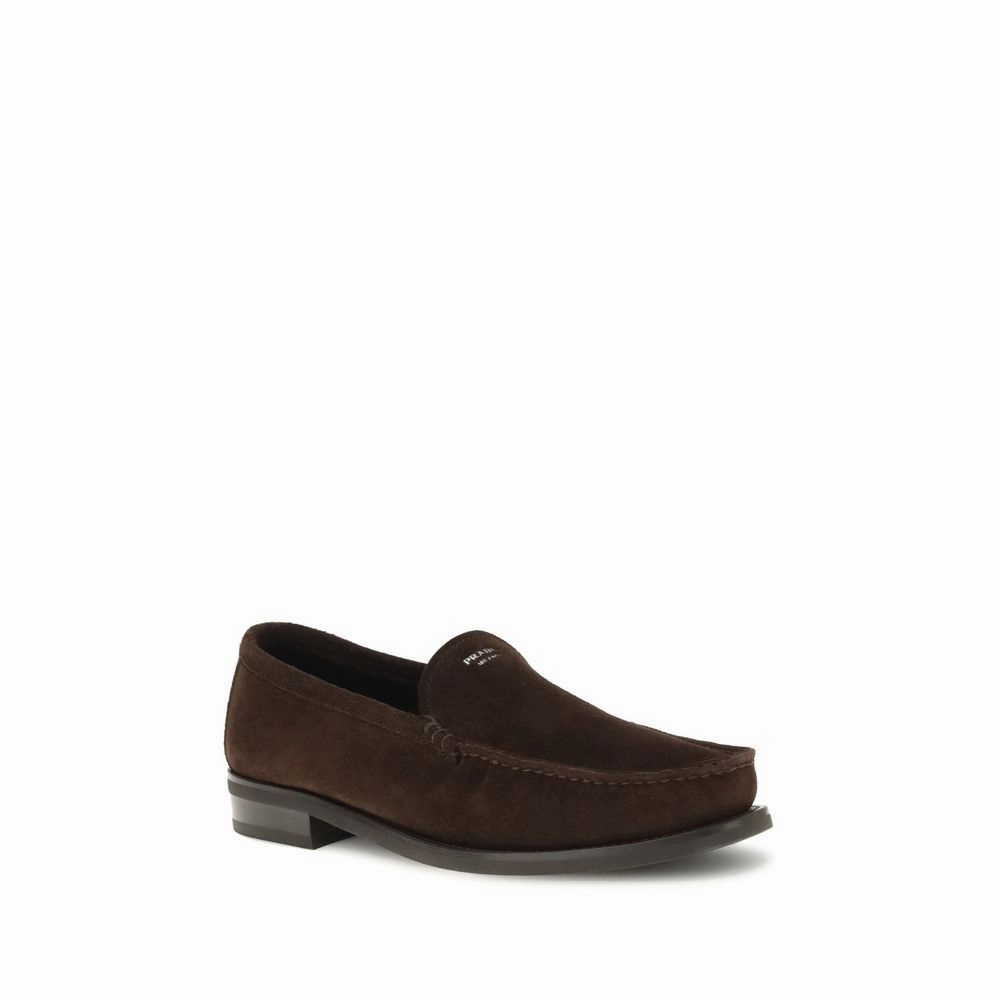 Break In Loafers Prada Brown Calf Leather Bos Taurus Slip-On Loafers