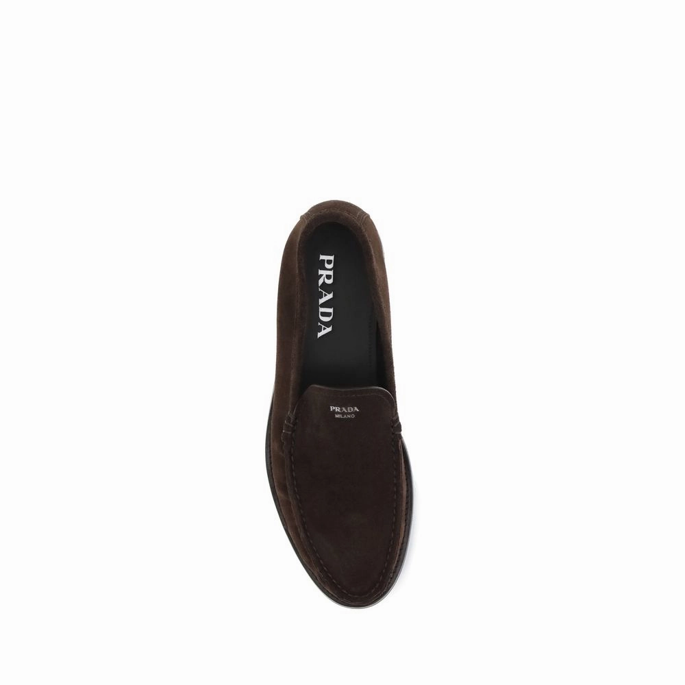 Loafers With Formals Prada Brown Calf Leather Bos Taurus Slip-On Loafers