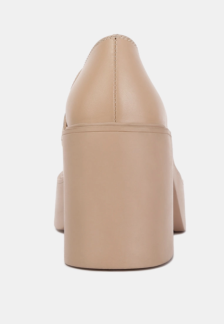 Ecco Shoes Loafers Elspeth Heeled Platform Leather Loafers in Sand