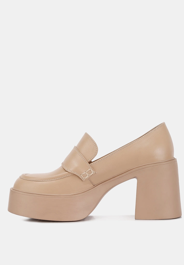 Dress Loafers Sale Elspeth Heeled Platform Leather Loafers in Sand