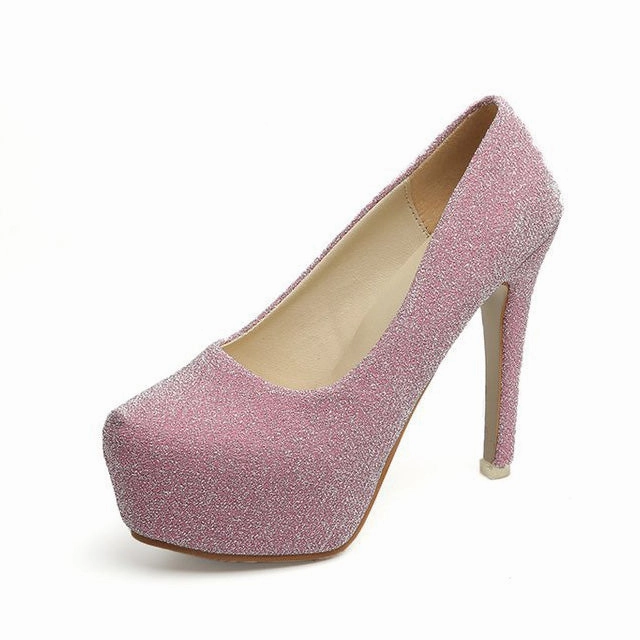 Ankle Length Casual Shoes Fashion Women Pumps Platform Women Shoes Sexy High Heels Slip-on Bling Summer Women Heel Shoes Round toe Women Pumps