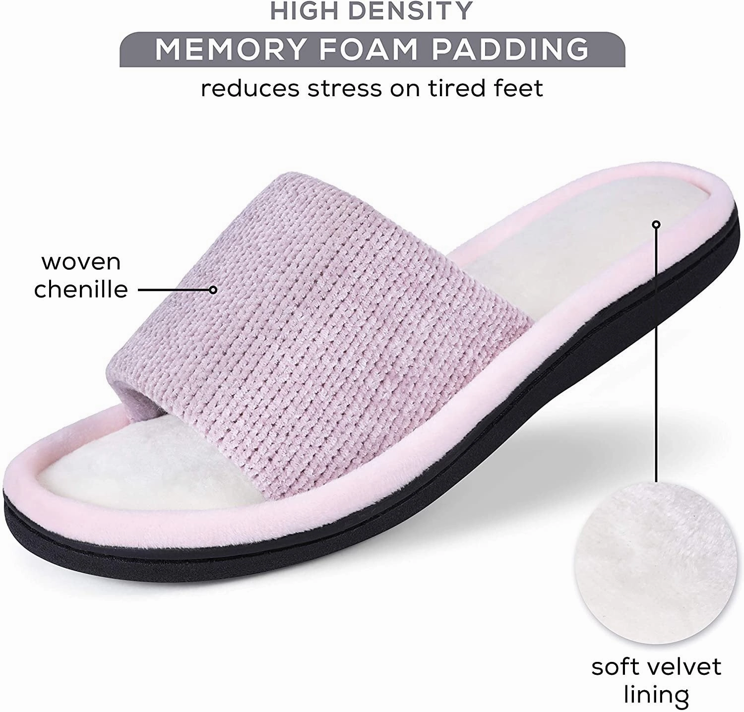 Arch Heel Support Slippers ROXONI Women's Soft Open Toe Slide Slippers, Indoor Outdoor Rubber Sole