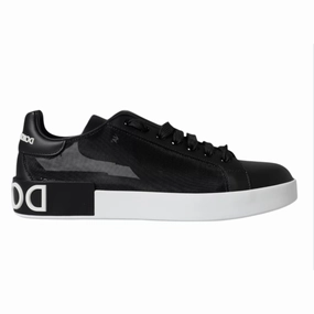 Dolce & Gabbana Black Calf Leather Portofino Sneakers Shoes Indoor Sneakers