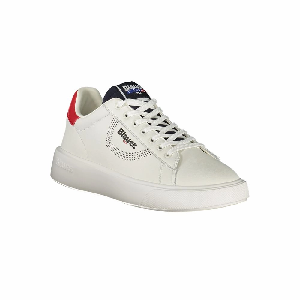 Blauer White Leather Men Sneaker Sneakers With Black Soles