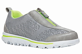 Propet Women's -Travel Active Zip -WAT005 - Silver/Lime Business Casual Attire Shoes