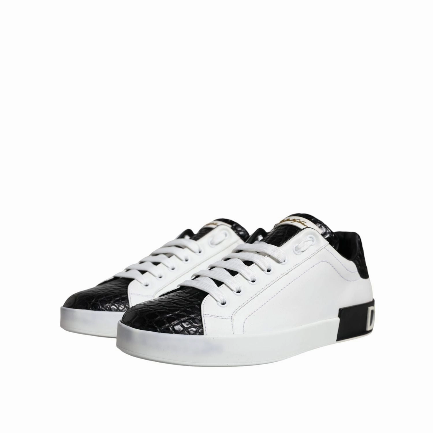 Sneakers From The 70's Dolce & Gabbana Black Leather Logo Portofino Sneaker Shoes