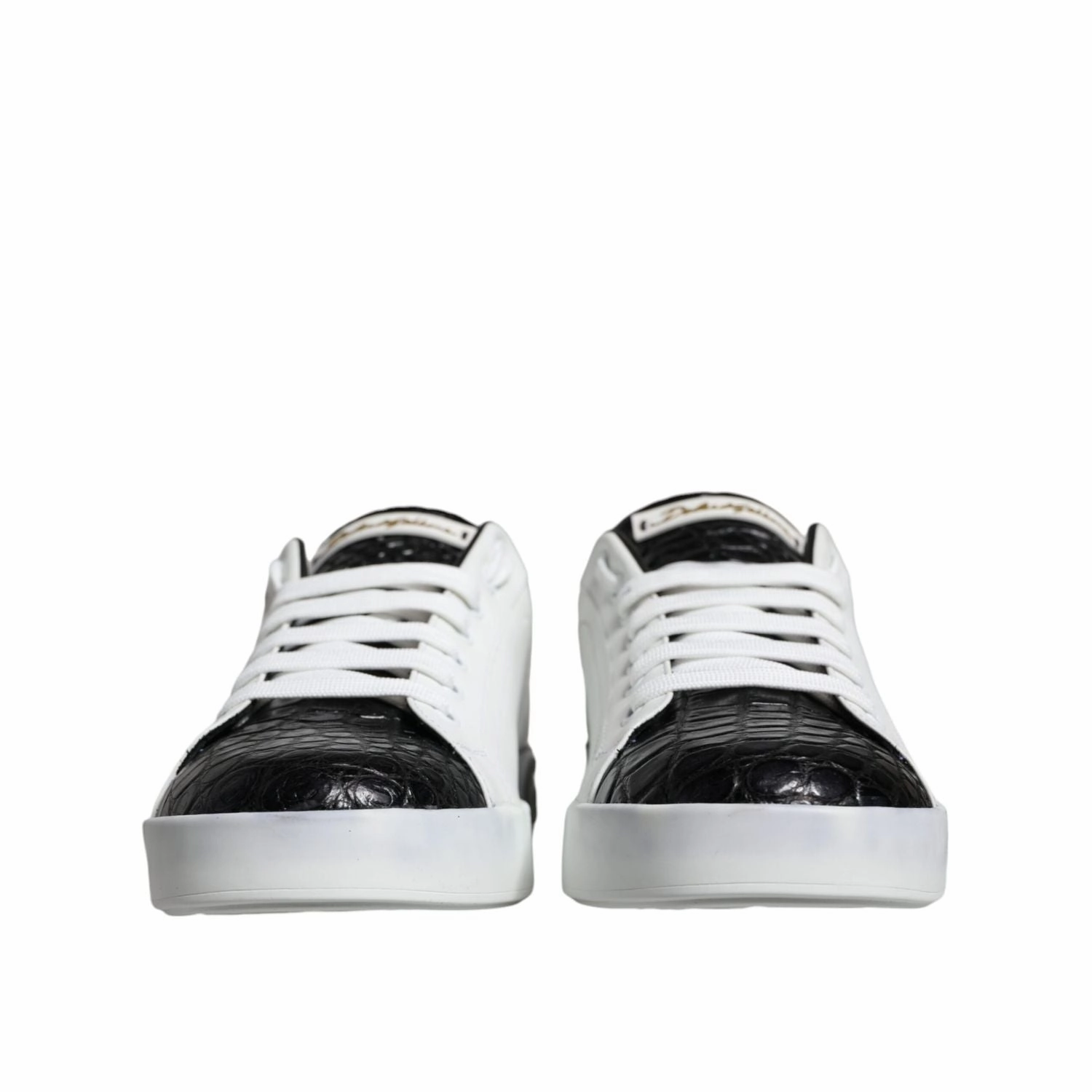 Dolce & Gabbana Black Leather Logo Portofino Sneaker Shoes White Lace Sneakers