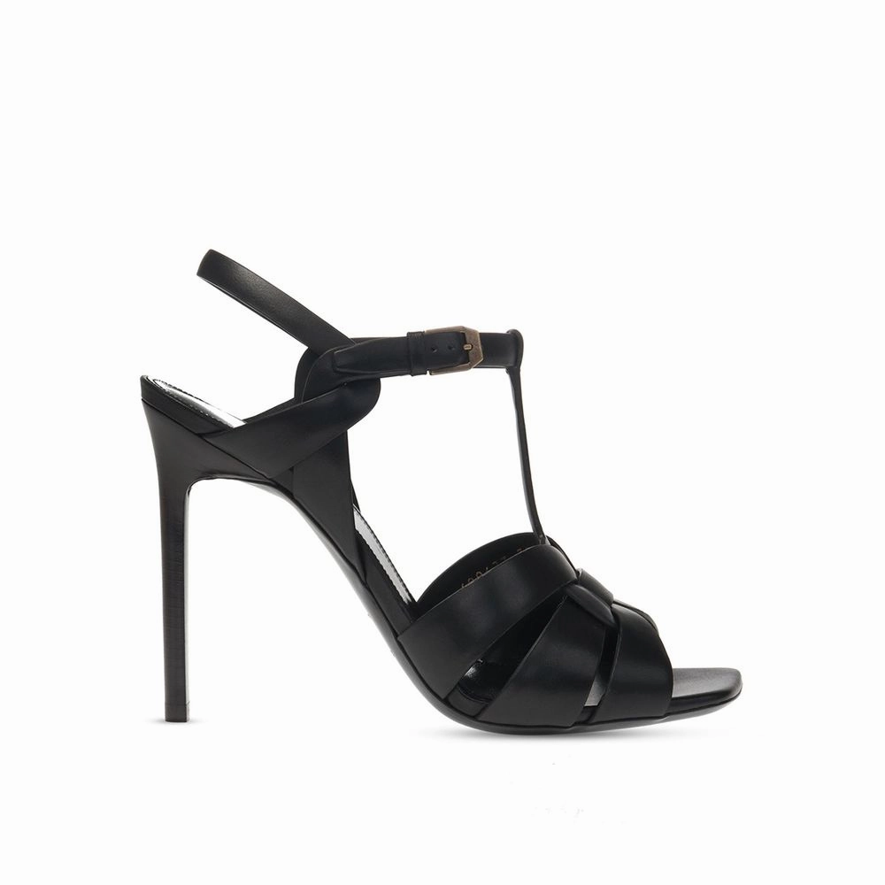 Saint Laurent Black Calfskin Stiletto Heel Sandals Sandals Heel Shoes